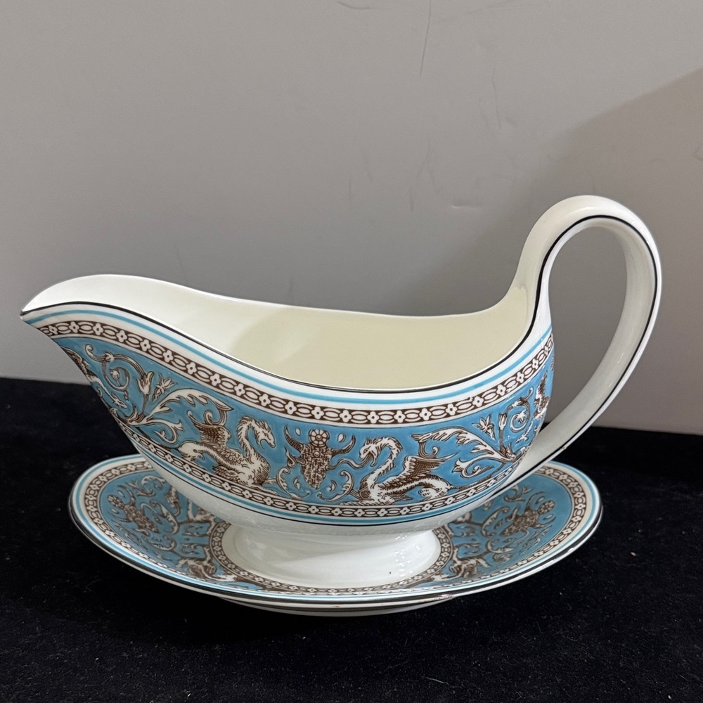 Wedgwood Turquoise Florentine Bone China Gravy Bowl. One piece